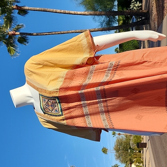 EGYPT Kaftan Maxi Dress XL Nightgown Batik Embroidered Egyptian Loungewear - Picture 6 of 15